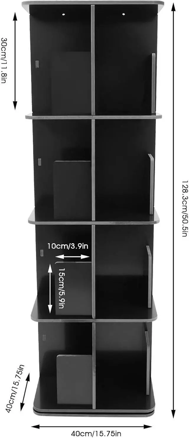 Alt view image 3 of 7 - Rotating Bookshelf 4 Tier Standing Bookcase Square Floor Standing 360° View Stackable Storage Display Book Rack Wooden Shelf for Bedroom Living Room Office Corner Bookcase (4-Tier, Black)