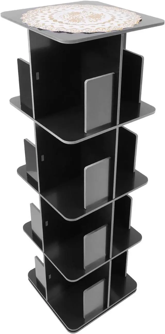 Alt view image 5 of 7 - Rotating Bookshelf 4 Tier Standing Bookcase Square Floor Standing 360° View Stackable Storage Display Book Rack Wooden Shelf for Bedroom Living Room Office Corner Bookcase (4-Tier, Black)