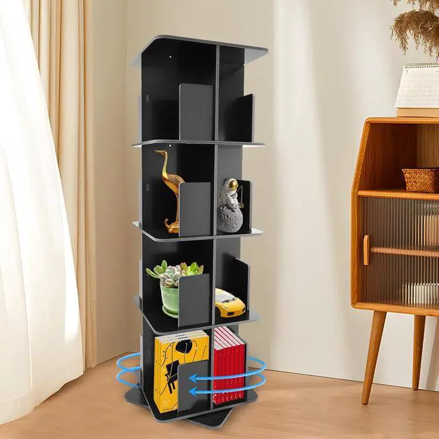 Alt view image 4 of 7 - Rotating Bookshelf 4 Tier Standing Bookcase Square Floor Standing 360° View Stackable Storage Display Book Rack Wooden Shelf for Bedroom Living Room Office Corner Bookcase (4-Tier, Black)