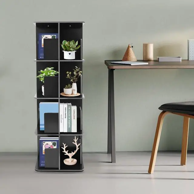 Alt view image 2 of 7 - Rotating Bookshelf 4 Tier Standing Bookcase Square Floor Standing 360° View Stackable Storage Display Book Rack Wooden Shelf for Bedroom Living Room Office Corner Bookcase (4-Tier, Black)