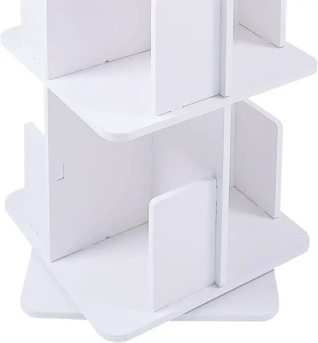 Alt view image 5 of 7 - Rotating Bookshelf 4 Tier Standing Bookcase Square Floor Standing 360° View Stackable Storage Display Book Rack Wooden Shelf for Bedroom Living Room Office Corner Bookcase (4-Tier, Whit)