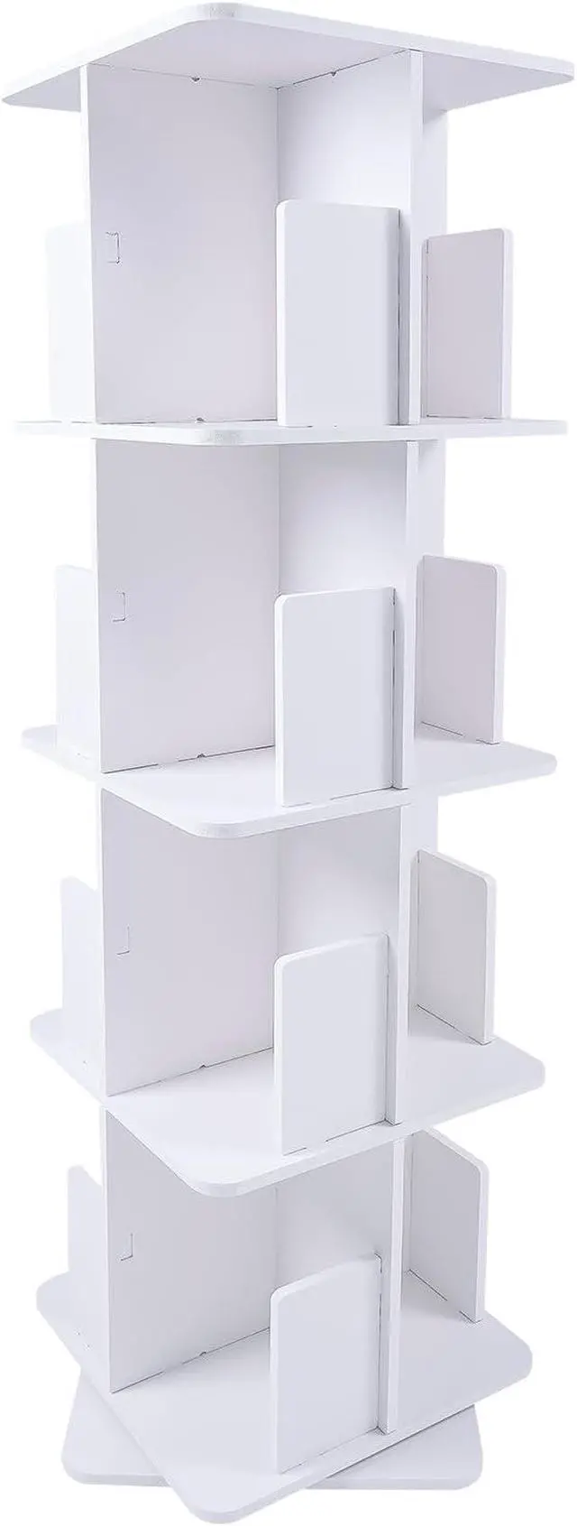 Alt view image 7 of 7 - Rotating Bookshelf 4 Tier Standing Bookcase Square Floor Standing 360° View Stackable Storage Display Book Rack Wooden Shelf for Bedroom Living Room Office Corner Bookcase (4-Tier, Whit)