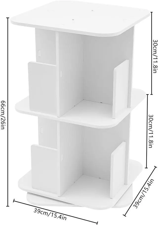 Alt view image 3 of 7 - Rotating Bookshelf 2 Tier Standing Bookcase Square Floor Standing 360° View Stackable Storage Display Book Rack Wooden Shelf for Bedroom Living Room Office Corner Bookcase (2-Tier, White)