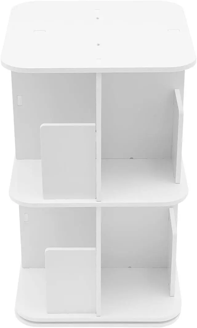Alt view image 5 of 7 - Rotating Bookshelf 2 Tier Standing Bookcase Square Floor Standing 360° View Stackable Storage Display Book Rack Wooden Shelf for Bedroom Living Room Office Corner Bookcase (2-Tier, White)