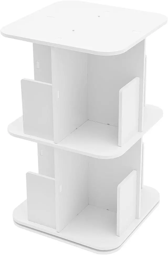 Alt view image 6 of 7 - Rotating Bookshelf 2 Tier Standing Bookcase Square Floor Standing 360° View Stackable Storage Display Book Rack Wooden Shelf for Bedroom Living Room Office Corner Bookcase (2-Tier, White)