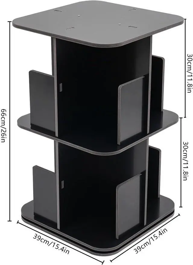 Alt view image 3 of 7 - Rotating Bookshelf 2 Tier Standing Bookcase Square Floor Standing 360° View Stackable Storage Display Book Rack Wooden Shelf for Bedroom Living Room Office Corner Bookcase (2-Tier, Black)