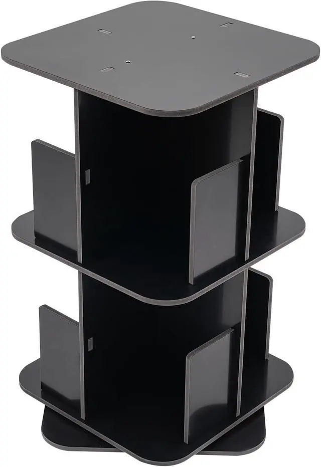 Alt view image 5 of 7 - Rotating Bookshelf 2 Tier Standing Bookcase Square Floor Standing 360° View Stackable Storage Display Book Rack Wooden Shelf for Bedroom Living Room Office Corner Bookcase (2-Tier, Black)