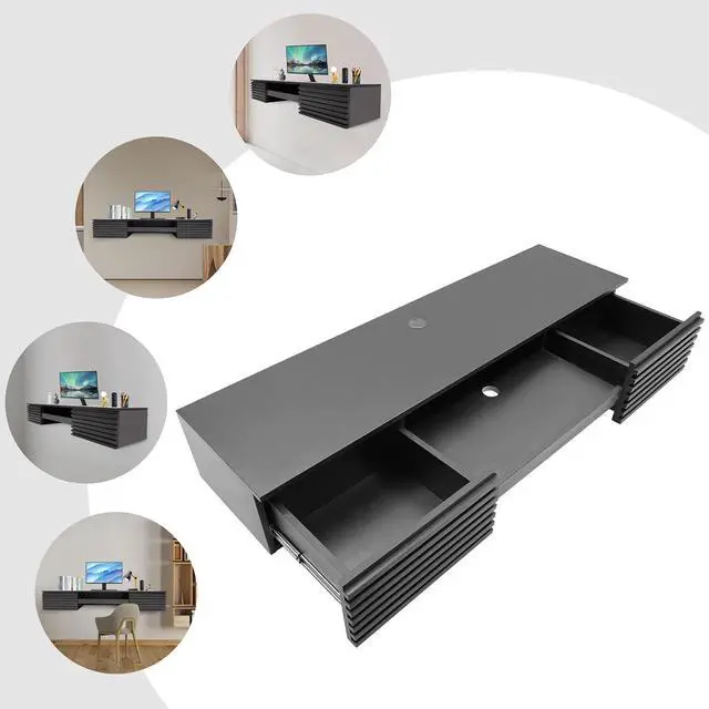 Alt view image 4 of 7 - Wall Mounted Desk 60x15.5x9.5 Inch, Wall Mount Office Desk with Pull Out Drawer, Wall Organizer Table, Max. Load Bearing 120lbs (Black)