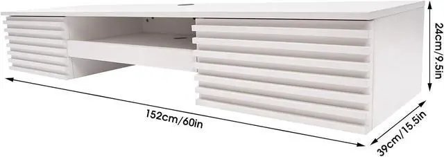 Alt view image 2 of 7 - Wall Mounted Desk 60x15.5x9.5 Inch, Wall Mount Office Desk with Pull Out Drawer, Wall Organizer Table, Max. Load Bearing 120lbs (White)