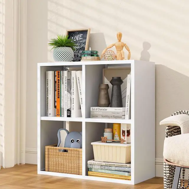 Main image of 4 Cube Storage Organizer, Metal Cubby Storage Shelf, Small Box Bookshelf, Short Open Bookcase for Bedroom, Office, Living Room, Toy & Closet Organization, White