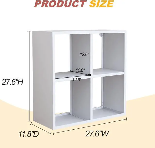 Alt view image 2 of 6 - 4 Cube Storage Organizer, Metal Cubby Storage Shelf, Small Box Bookshelf, Short Open Bookcase for Bedroom, Office, Living Room, Toy & Closet Organization, White