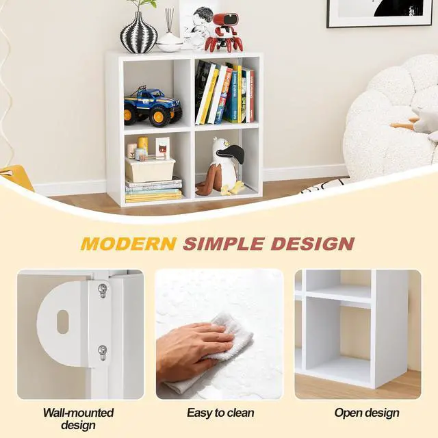 Alt view image 3 of 6 - 4 Cube Storage Organizer, Metal Cubby Storage Shelf, Small Box Bookshelf, Short Open Bookcase for Bedroom, Office, Living Room, Toy & Closet Organization, White