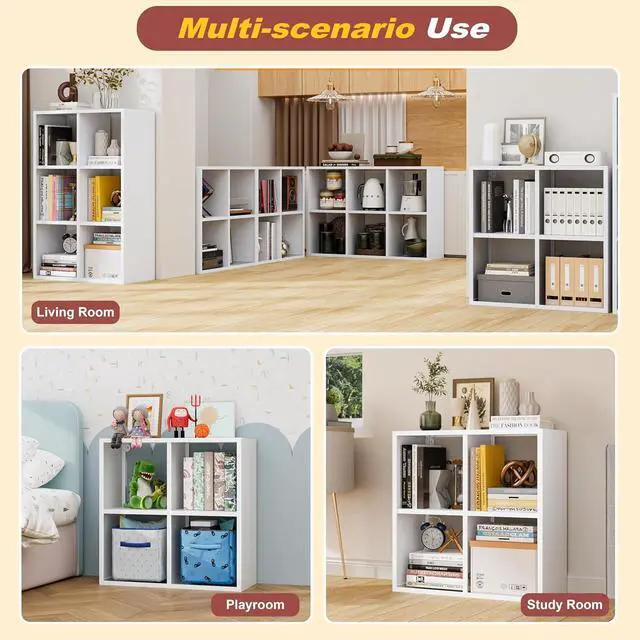 Alt view image 4 of 6 - 4 Cube Storage Organizer, Metal Cubby Storage Shelf, Small Box Bookshelf, Short Open Bookcase for Bedroom, Office, Living Room, Toy & Closet Organization, White
