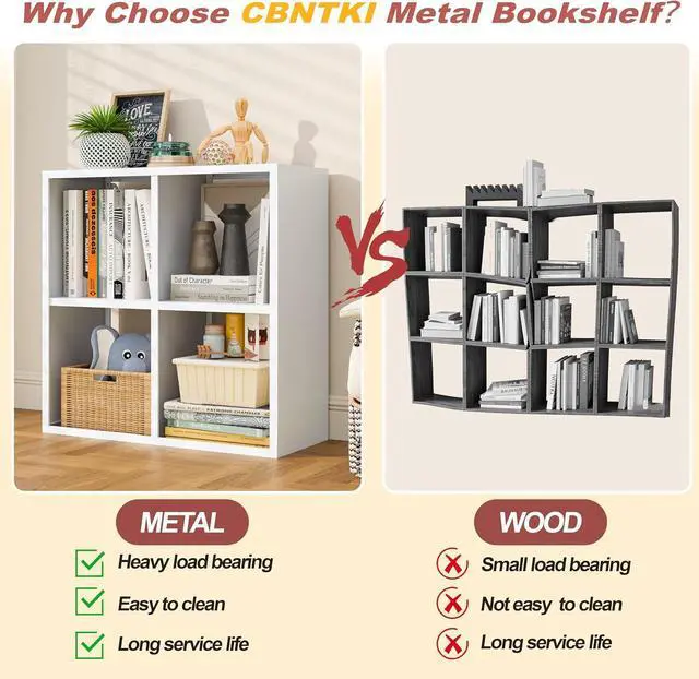 Alt view image 5 of 6 - 4 Cube Storage Organizer, Metal Cubby Storage Shelf, Small Box Bookshelf, Short Open Bookcase for Bedroom, Office, Living Room, Toy & Closet Organization, White