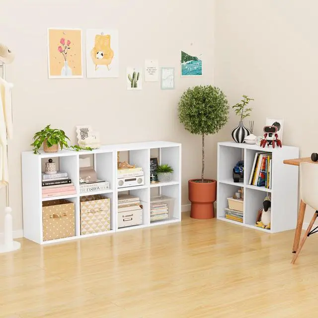 Alt view image 6 of 6 - 4 Cube Storage Organizer, Metal Cubby Storage Shelf, Small Box Bookshelf, Short Open Bookcase for Bedroom, Office, Living Room, Toy & Closet Organization, White
