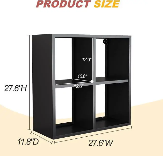 Alt view image 2 of 6 - 4 Cube Storage Organizer, Metal Cubby Storage Shelf, Small Box Bookshelf, Short Open Bookcase for Bedroom, Office, Living Room, Toy & Closet Organization, Black