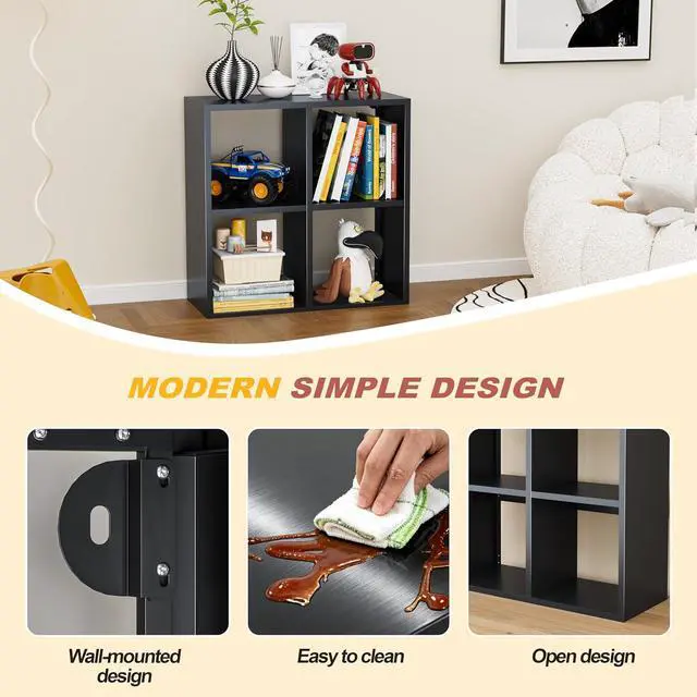 Alt view image 3 of 6 - 4 Cube Storage Organizer, Metal Cubby Storage Shelf, Small Box Bookshelf, Short Open Bookcase for Bedroom, Office, Living Room, Toy & Closet Organization, Black