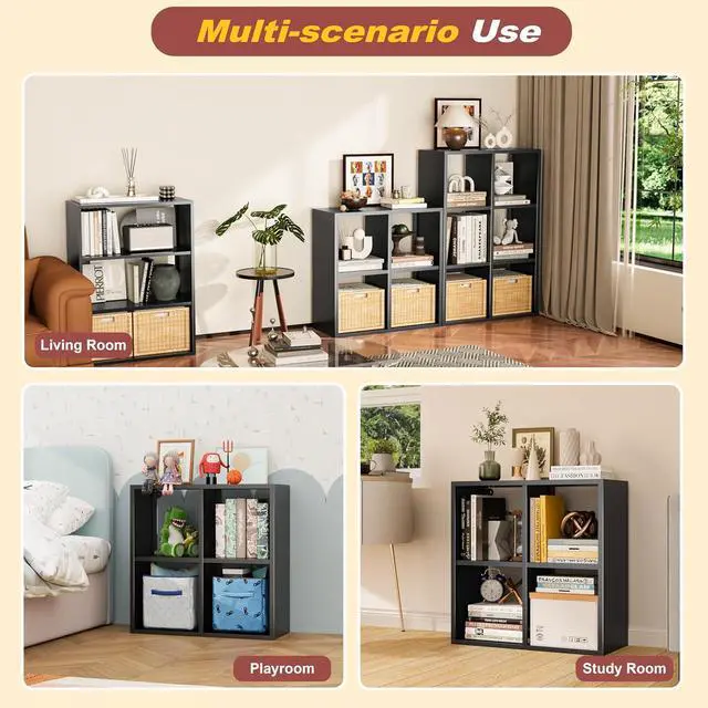 Alt view image 4 of 6 - 4 Cube Storage Organizer, Metal Cubby Storage Shelf, Small Box Bookshelf, Short Open Bookcase for Bedroom, Office, Living Room, Toy & Closet Organization, Black