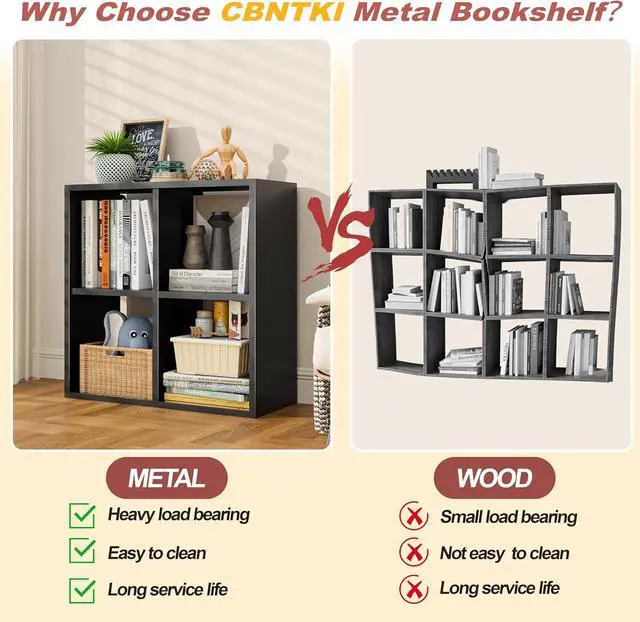 Alt view image 5 of 6 - 4 Cube Storage Organizer, Metal Cubby Storage Shelf, Small Box Bookshelf, Short Open Bookcase for Bedroom, Office, Living Room, Toy & Closet Organization, Black