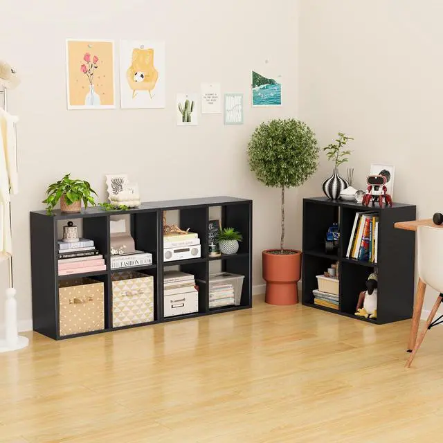 Alt view image 6 of 6 - 4 Cube Storage Organizer, Metal Cubby Storage Shelf, Small Box Bookshelf, Short Open Bookcase for Bedroom, Office, Living Room, Toy & Closet Organization, Black