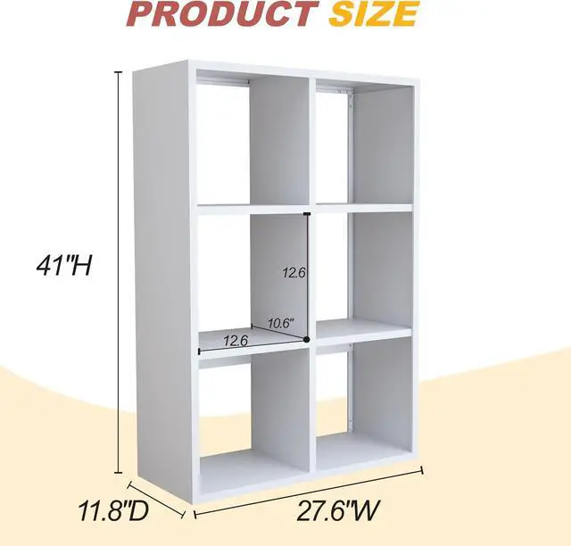 Alt view image 2 of 6 - 6 Cube Storage Organizer, Metal Cubby Storage Shelf, Small Box Bookshelf, Short Open Bookcase for Bedroom, Office, Living Room, Toy & Closet Organization, White
