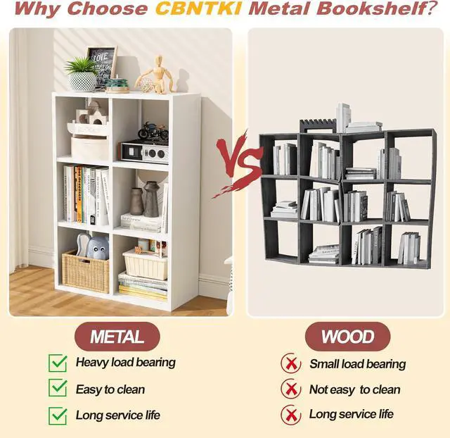 Alt view image 5 of 6 - 6 Cube Storage Organizer, Metal Cubby Storage Shelf, Small Box Bookshelf, Short Open Bookcase for Bedroom, Office, Living Room, Toy & Closet Organization, White