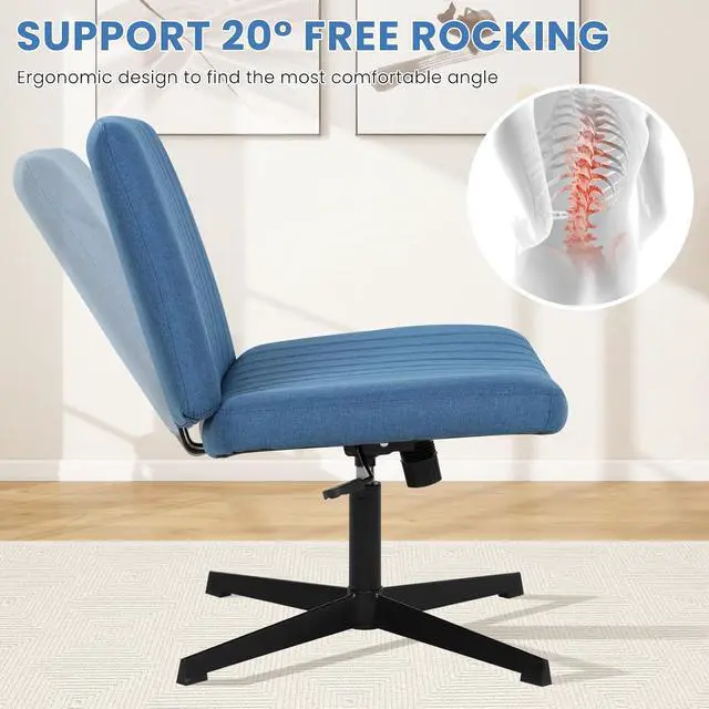 Alt view image 3 of 7 - Cross Legged Office Chair Desk Chair Without Wheels,Vanity Chair with Back Ergonomic Swivel Armless Chair Adjustable Height 29-34 Comfy Meditation Cloud Task Chair for Home