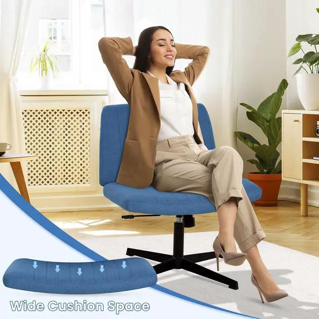 Alt view image 4 of 7 - Cross Legged Office Chair Desk Chair Without Wheels,Vanity Chair with Back Ergonomic Swivel Armless Chair Adjustable Height 29-34 Comfy Meditation Cloud Task Chair for Home