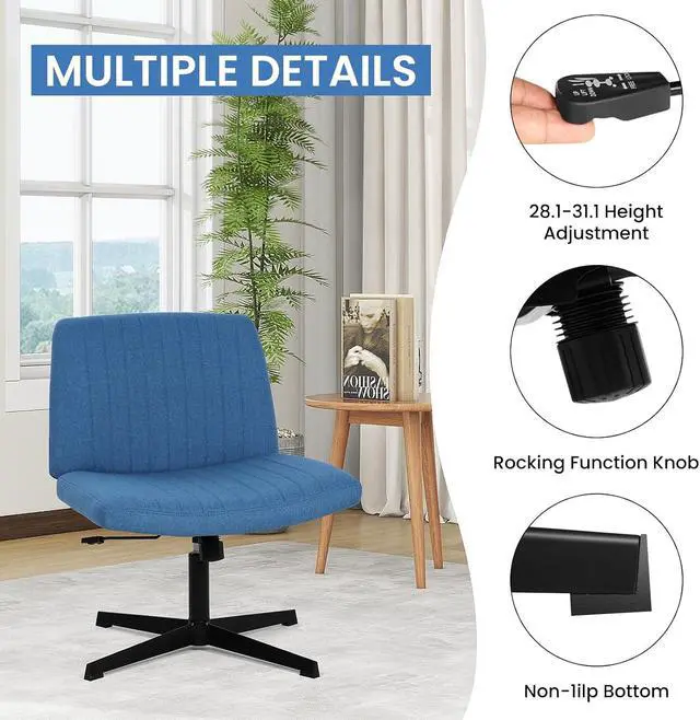 Alt view image 5 of 7 - Cross Legged Office Chair Desk Chair Without Wheels,Vanity Chair with Back Ergonomic Swivel Armless Chair Adjustable Height 29-34 Comfy Meditation Cloud Task Chair for Home