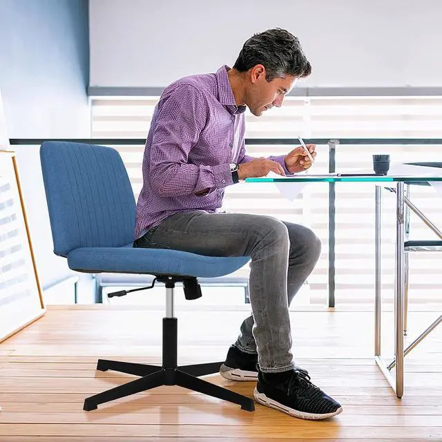 Alt view image 7 of 7 - Cross Legged Office Chair Desk Chair Without Wheels,Vanity Chair with Back Ergonomic Swivel Armless Chair Adjustable Height 29-34 Comfy Meditation Cloud Task Chair for Home