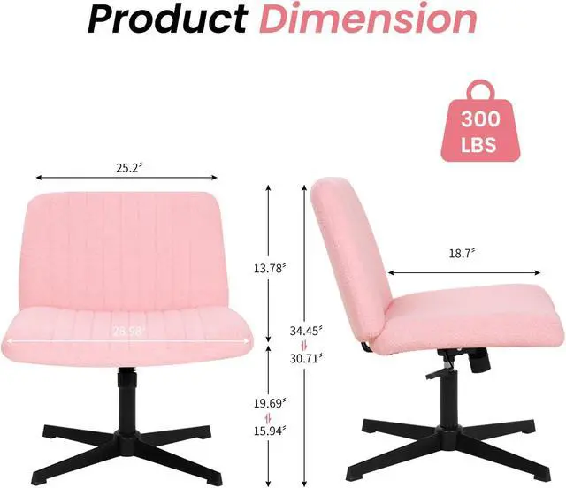 Alt view image 2 of 7 - Cross Legged Office Desk Chair Without Wheels,Vanity Chair with Back Ergonomic Swivel Armless Adjustable Height 29-34 Comfy Meditation Cloud Task Chairs for HomePink