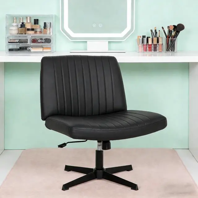 Main image of Cross Legged Office Chair Desk Chair Without Wheels,Vanity Chair with Back Ergonomic Swivel Armless Chair Adjustable Height 29-34 Comfy Meditation Cloud Task Chair for HomeBlack
