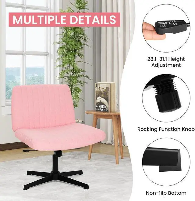 Alt view image 6 of 7 - Cross Legged Office Desk Chair Without Wheels,Vanity Chair with Back Ergonomic Swivel Armless Adjustable Height 29-34 Comfy Meditation Cloud Task Chairs for HomePink