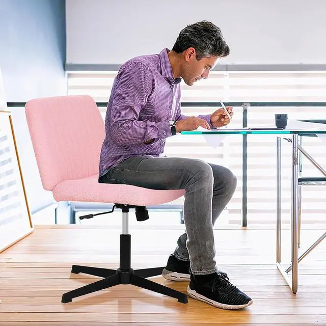 Alt view image 7 of 7 - Cross Legged Office Desk Chair Without Wheels,Vanity Chair with Back Ergonomic Swivel Armless Adjustable Height 29-34 Comfy Meditation Cloud Task Chairs for HomePink