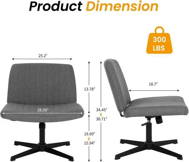 Alt view image 2 of 7 - Cross Legged Office Chair Desk Chair Without Wheels,Vanity Chair with Back Ergonomic Swivel Armless Chair Adjustable Height 29-34 Comfy Meditation Cloud Task Chair for HomeGrey