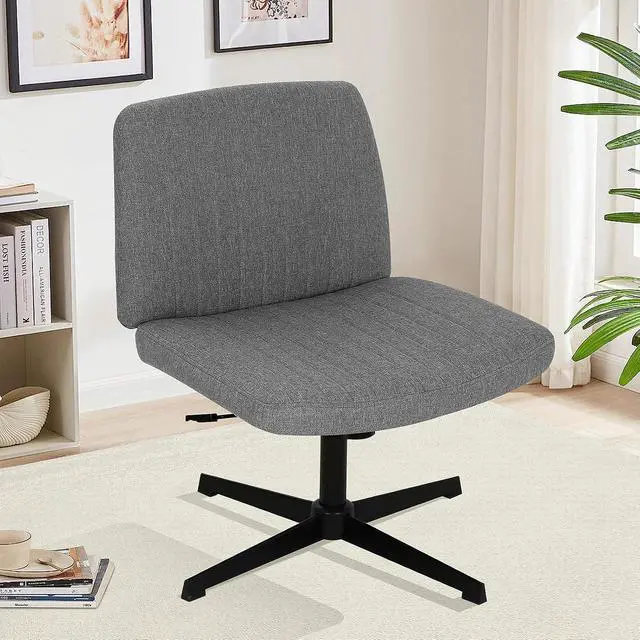 Alt view image 6 of 7 - Cross Legged Office Chair Desk Chair Without Wheels,Vanity Chair with Back Ergonomic Swivel Armless Chair Adjustable Height 29-34 Comfy Meditation Cloud Task Chair for HomeGrey