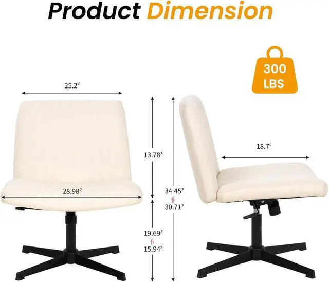 Alt view image 2 of 7 - Criss Cross Chair Desk Computer Chair with Adjustable Back & Height, Comfortable Vanity Chair, 300 Lbs, Beige