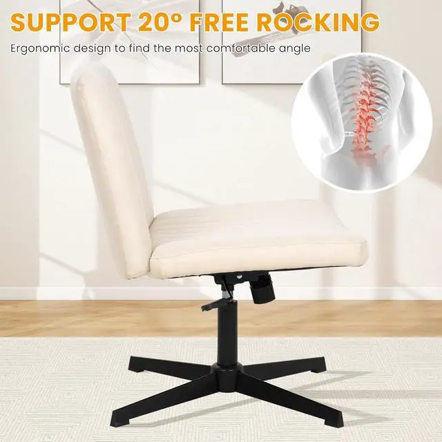 Alt view image 4 of 7 - Criss Cross Chair Desk Computer Chair with Adjustable Back & Height, Comfortable Vanity Chair, 300 Lbs, Beige