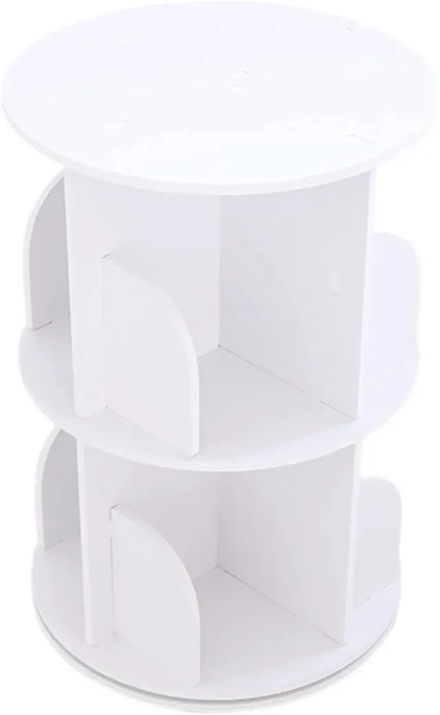 Alt view image 6 of 7 - Rotating Bookshelf 360 Display 2 Tier Floor Standing Bookcase White Storage Rack Stackable Shelves for Kids&Adults Solid Wood Bookshelf Organizer