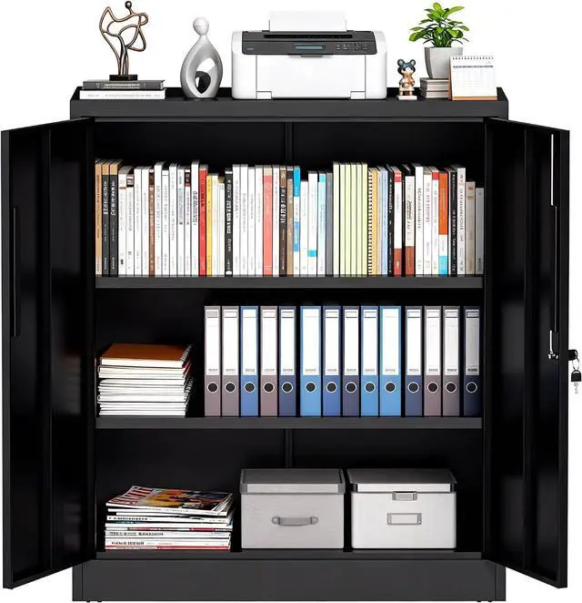 Main image of Metal Storage Cabinet, 35" Garage Storage Cabinet with 2 Adjustable Shelves & Lockable Doors, Black Garage Cabinets for Office, Home, Garage, Gym, School