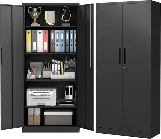 Main image of Metal Storage Cabinet with 2 Doors and 4 Adjustable Shelves, 72" Garage Storage Cabinet with Lock, Tall Garage Cabinets for Office, Home, Garage, Gym, School