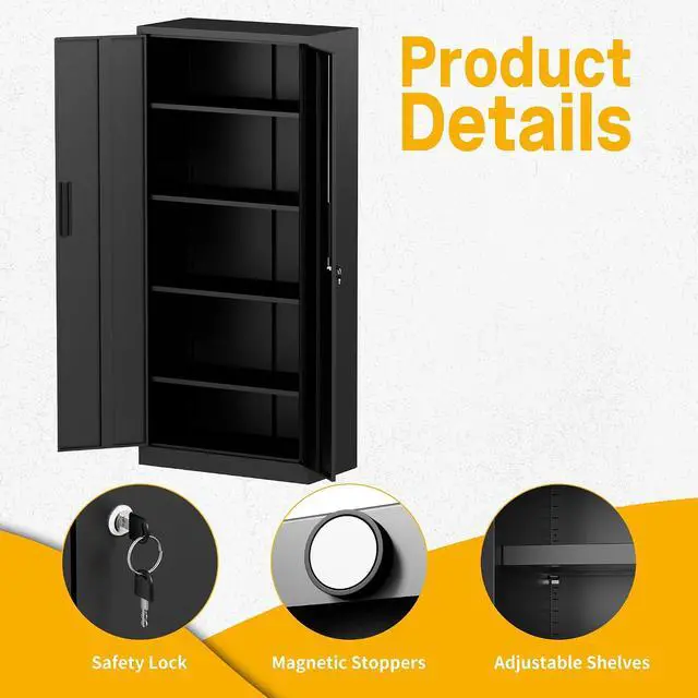 Alt view image 5 of 7 - Metal Storage Cabinet with 2 Doors and 4 Adjustable Shelves, 72" Garage Storage Cabinet with Lock, Tall Garage Cabinets for Office, Home, Garage, Gym, School