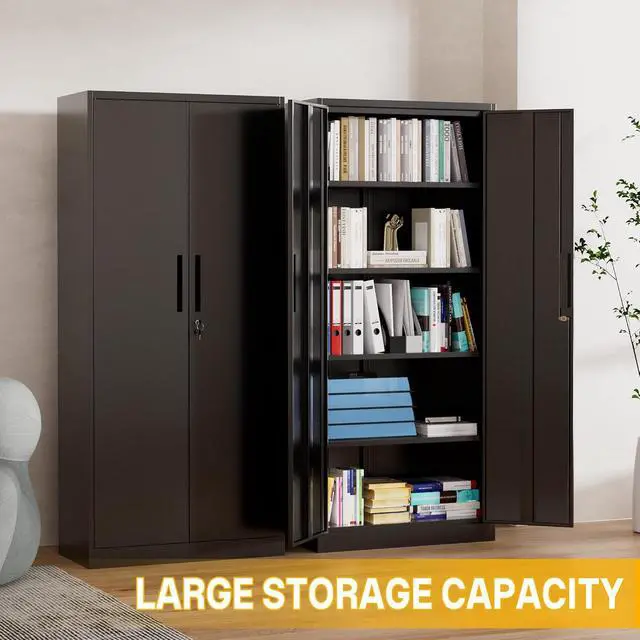 Alt view image 7 of 7 - Metal Storage Cabinet with 2 Doors and 4 Adjustable Shelves, 72" Garage Storage Cabinet with Lock, Tall Garage Cabinets for Office, Home, Garage, Gym, School