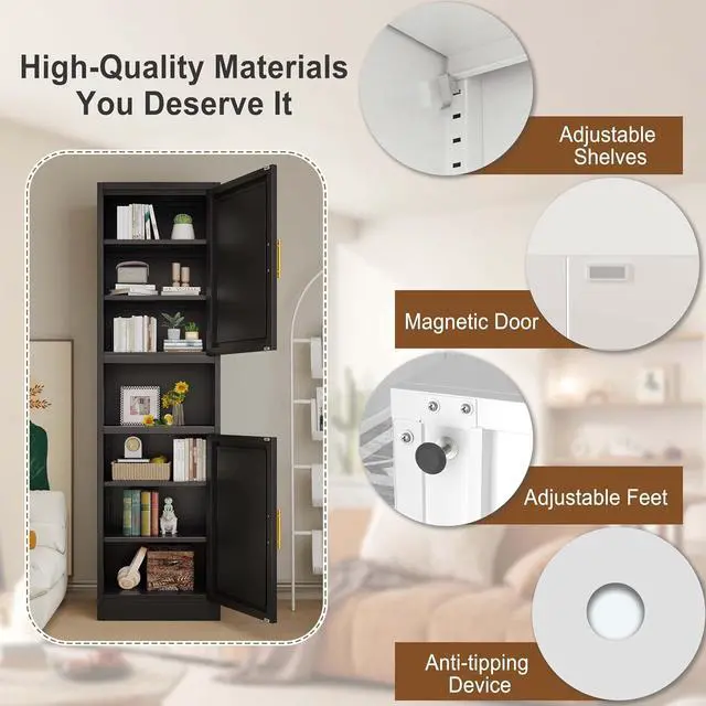 Alt view image 4 of 7 - 67" Tall Narrow Storage Cabinet Metal Bathroom Cabinet with 4 Adjustable Shelves, Freestanding Pantry Cupboard for Kitchen, Dining Room, Living Room Bathroom and Home Office (Black)