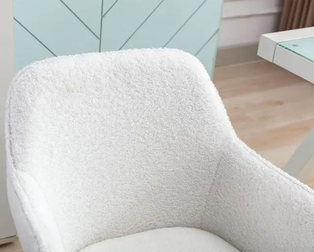 Alt view image 5 of 8 - Faux Fur Vanity Chair Elegant White Furry Makeup Desk Chairs for Girls Women Modern Comfy Arm Chair with Wheels in Bedroom Living Room(White&Gold)