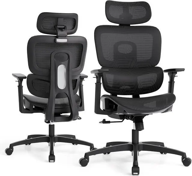 Main image of Mesh Office Chair, High Back Ergonomic Desk Chair, Black | Adjustable Headrest, 3D Armrests, Tilt Lock, Lumbar Support, Rolling Wheels, 350 LBS Capacity, for Home, Office