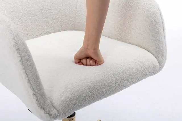 Alt view image 7 of 8 - Faux Fur Vanity Chair Elegant White Furry Makeup Desk Chairs for Girls Women Modern Comfy Arm Chair with Wheels in Bedroom Living Room(White&Gold)