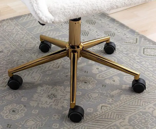 Alt view image 6 of 8 - Faux Fur Vanity Chair Elegant White Furry Makeup Desk Chairs for Girls Women Modern Comfy Arm Chair with Wheels in Bedroom Living Room(White&Gold)