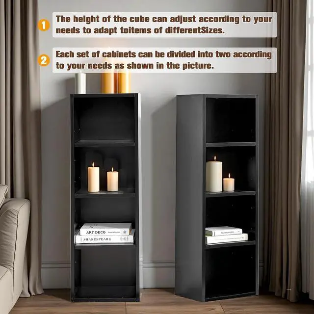 Alt view image 4 of 7 - 8-Tier CD DVD Tower Rack Media Storage Display Cabinet Tall Narrow Bookcase with Adjustable Shelves for Small Spaces, 11.6" x 9.3" x 71", Slim Bookshelf for Home Office, Black