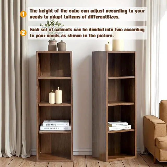 Alt view image 4 of 7 - 8-Tier CD DVD Storage Rack Media Shelf Tall Narrow Display Cabinet Rack Tower Skinny Bookcase with Adjustable Shelves for Home Office Tight Space, 11.6" x 9.3" x 71", Walnut